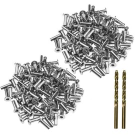 Protector Sleeves for 1/8" Wire Rope Cable Railing Deck, Wood Posts, DIY Balustrade - Stainless Steel T316 Marine Grade - 200 Pack with Two Drill Bits