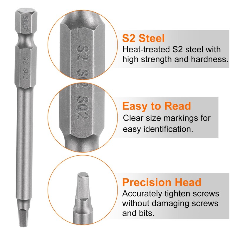 sourcing map 2pcs Square Screwdriver Bit SQ2 1/4" Hex Shank