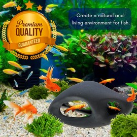Corisrx Fish Tank Decorations Ceramic Betta Cave - Aquarium Cichlid Rock, Turtle Tank Accessories, Fish House Ornaments, Smooth Unsymmetrical Guppy Decor, Lizard Hides and Caves Small (Black)