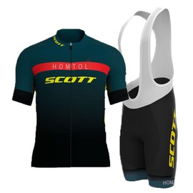 HOMTOL Men's Bicycle Suits, Short Sleeve Bicycle Jersey Set, Breathable Cycling Jersey, Cycling Clothing Set, Quick-Drying (Dark Green, M)
