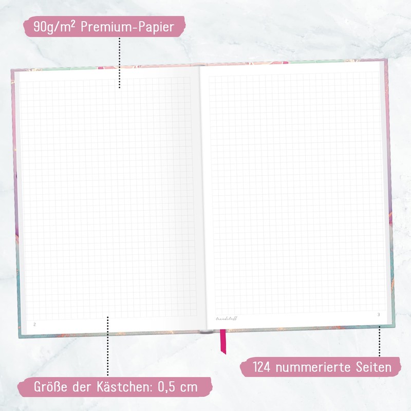 Trendstuff by Häfft Notebook A5 Squared Silky Pink 124 Pages,