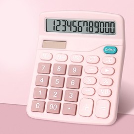 Solar Power Calculator, Digital Calculator, Multi-functional, 12 Digit Arithmetic, PS, Stylish (Pink)