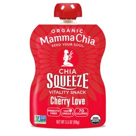 Mamma Chia Organic Vitality Squeeze Snack, Cherry Love, 16- 3.5 Ounce Chia Vitality Snack, USDA Organic, Non-GMO, Vegan, Gluten Free, and Kosher (Pack of 16)