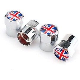 Tire valve caps Tyre England UK flag Union Jack Valves Cap Valve Wheel Air Dust Cap Caps Car Badges (Silver Colour)