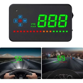 Fastsun Car Head-Up Display, A2 Windshild LED Projector, HUD Reflection Film, GPS Speedometer, Car Head-up Display with Warning Alarm, Plug and Play Suitable for All Cars and Trucks