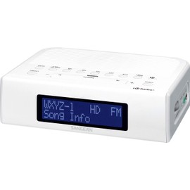 Sangean HDR-15 AM/FM Digital Tuning Clock Radio with USB Phone Charging, White