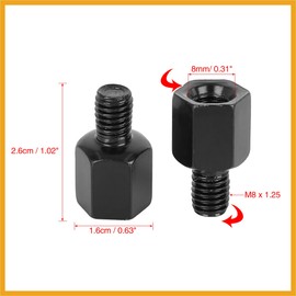 Partuto 2pcs 8mm LH to 8mm RH Black Motorcycle Rearview Mirrors Adapter Bolt Screws Replacement