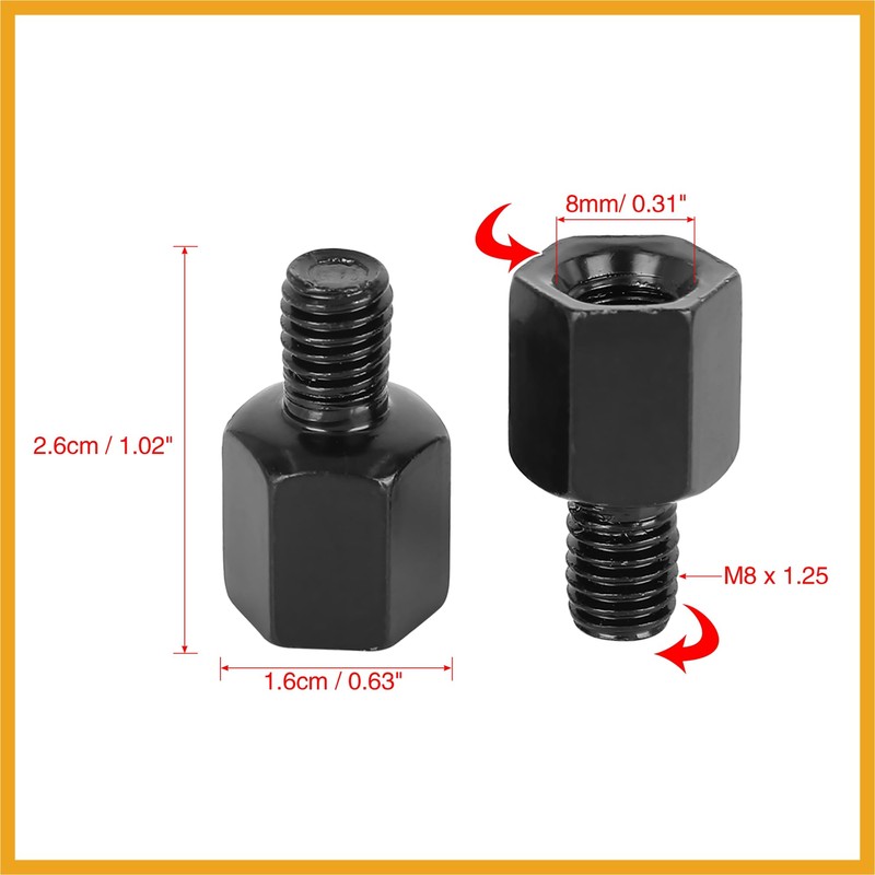 Partuto 2pcs 8mm LH to 8mm RH Black Motorcycle Rearview