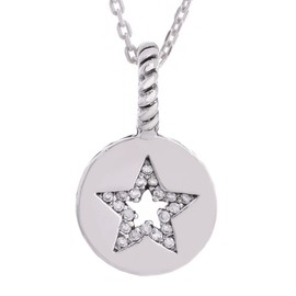 TRUELEMENTS TE200-0027 Men's Necklace Silver 925 Coin Star Zirconia Charm Pendant Top, Sterling Silver Cubic Zirconia, Cubic Zirconia