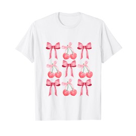Pink Cherry Bows Coquette For Women Girls Coquette Bow Cute T-Shirt