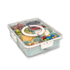 Small Snackle Box Container - Divided Serving Tray With Lid and Handle - Travel Snack Box Container - Snacklebox - Portable Snack Tray With Lid - Snackle Boxes (8 Compartment)