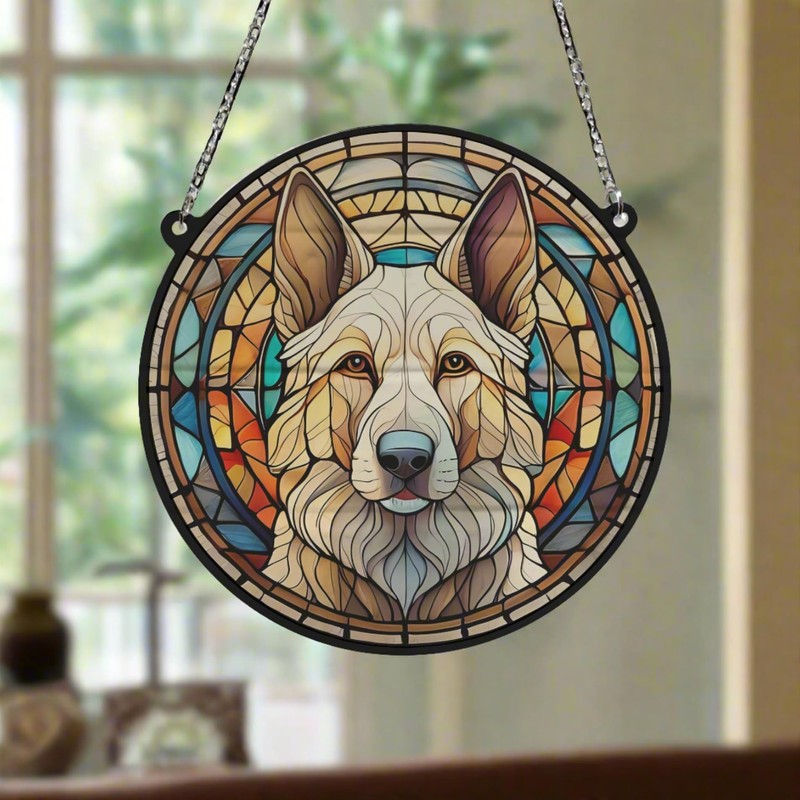 Image Industry German Shepherd White Stained Glass Effect Suncatcher -