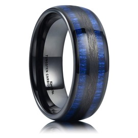 King Will Nature 8mm Mens Domed Blue Maple Inlay Black Tungsten Carbide Ring Brushed Wedding Band for Men 6.5