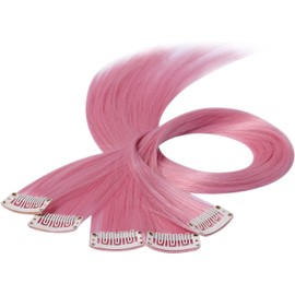 Beauty7 Braiding Hair Extensions Clips Synthetic Fiber Hair Extensions Straight Hairpieces Braid Hair Clips Braiding For Hair Extension for Girls Women 50cm/20inch 5 Pcs Hair Accessories Rouge Pink