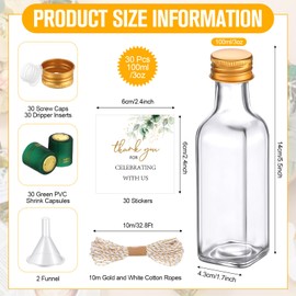 Reallnaive 30 Pack 3 oz Mini Glass Olive Oil Bottles Set, Homemade Wedding Sauce Gift Bottles Leakproof Screw Cap, Thank You Wedding Stickers for Storing Oil Honey Bridal Baby Shower Favors (Green)