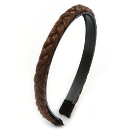 Brown Fake Silk Hair Plait Flex Hairband