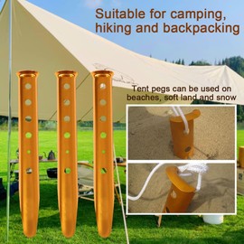 Happysnow 6-Piece Snow and Sand Tent Stakes Cones Aluminium Alloy U-Shaped Cones Tent Nails Lightweight for Camping Hiking Backpacks