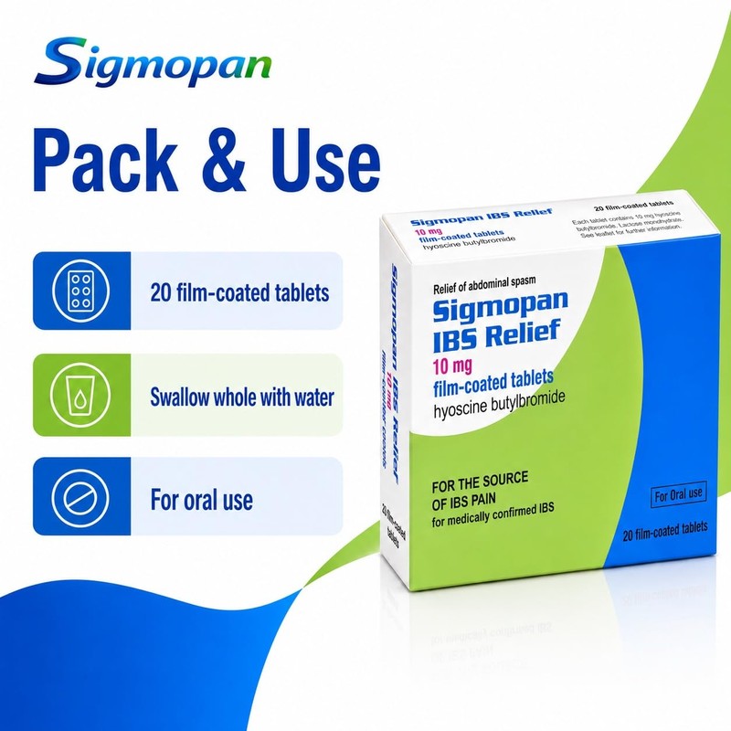 Sigmopan 10mg Film-Coated Tablets for Stomach Cramps, Spasms & Discomfort
