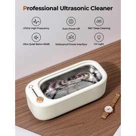 ULTRDREAMS 400ml Ultrasonic Cleaner Machine for Jewelry, Professional Electric Mini Cleaning Device with UV Light & 4 Modes for Glasses, Ring, Denture, Invisalign & Makeup Brush - Ivory