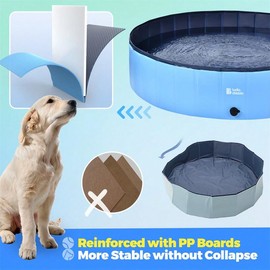 Foldable Hard Plastic Pool For Dogs And Kids, Non-Slippery Dog Kiddie Swimming Pool With PP Boards, Indoor&Outdoor Pet Bathing Tub With Water Drainage (32" X 8") - Size: M - 39.5"