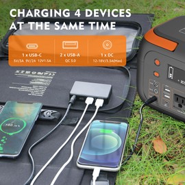 60W Solar Panel for Portable Power Station, Foldable Solar Panel with 12-18V DC Output/USB QC3.0/USB C, Portable Solar Panel(10 Changeable DC Adapters) Solar Panels for Camping, Home, Travel, Rv