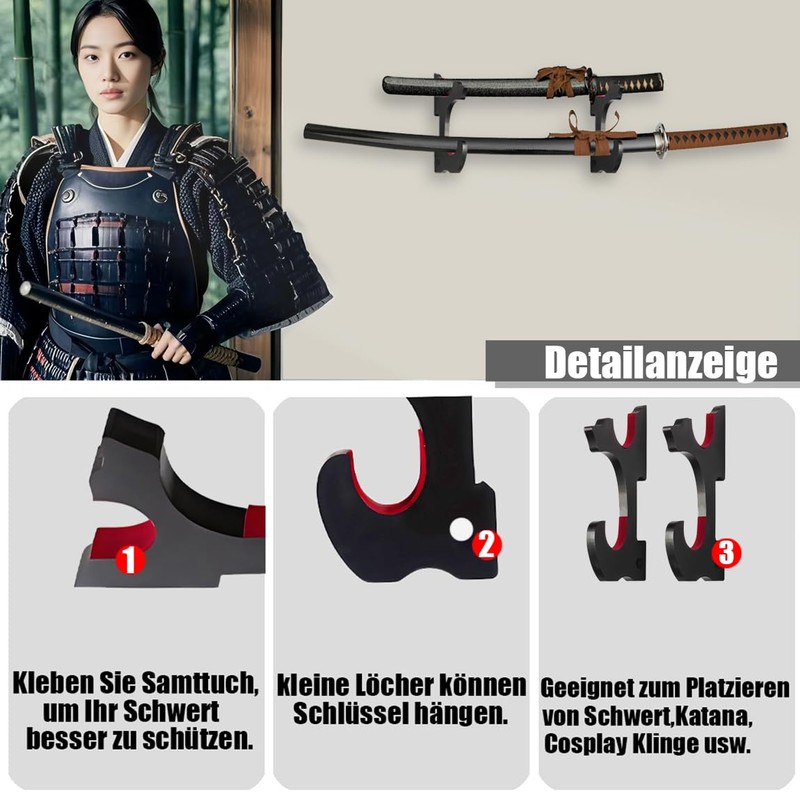 SEEMINESALE Katana Wall Mount - Classic Wooden Sword Holder with