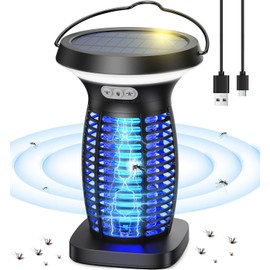 Solar Bug Zapper, Rechargeable Mosquito Zapper Outdoor Indoor Waterproof Fly Zapper with LED Light, 3500V Electric Insect Mosquito Killer Lamp for Home, Camping, Patio