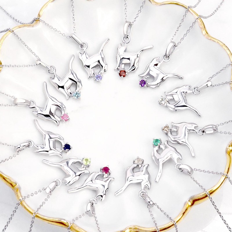 Sears Angel Cat Silver Necklace, Birthstone s-171, Silver, January Garnet