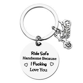 Biker Gift Ride Safe Keychains for Him Boyfriend Husband Birthday Valentines Day Gifts for Men from Girlfriend GF Wife Motocycle Keychain for BF Hubby New Driver Gifts