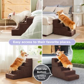 Lesure Dog Stairs for Small Dogs - Pet Stairs for High Beds and Couch, Folding Pet Steps with CertiPUR-US Certified Foam for Cat and Doggy, Non-Slip Bottom Dog Steps, Brown, 5 Steps