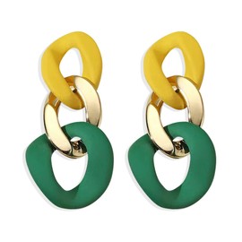 DIYANMMY Charm Elegant Hollow Color Chain Acrylic Geometric Temperament Dangle Drop Earrings Bohemian Minimalist Hypoallergenic Jewelry Gift (Yellow Green earrings)