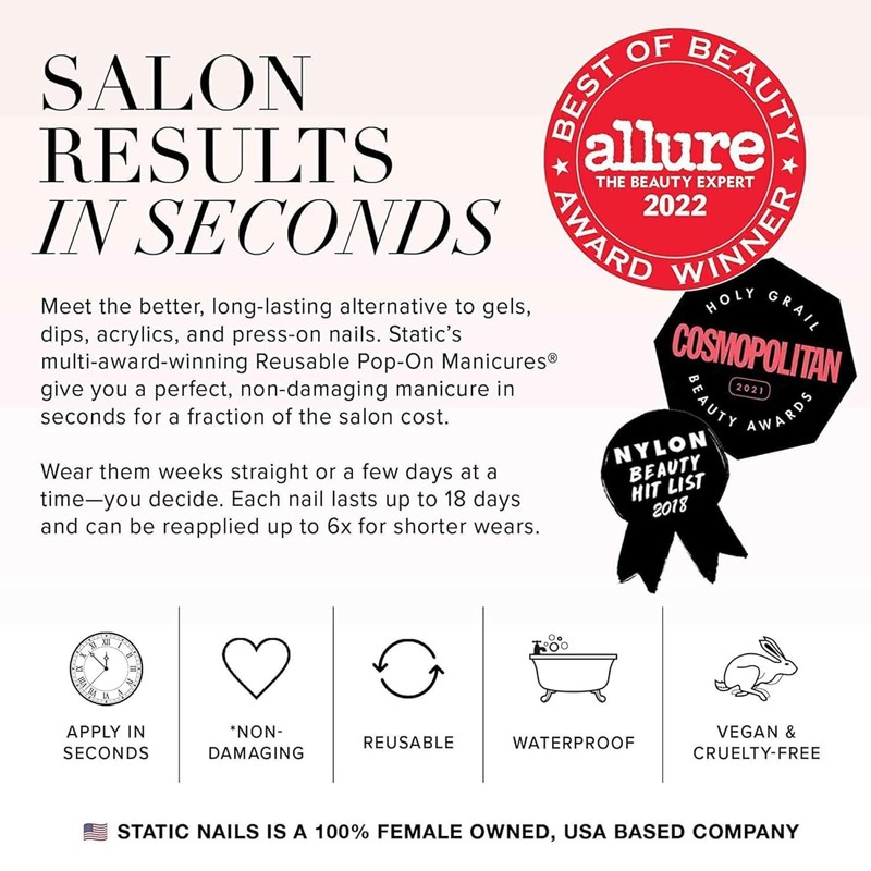 Static Nails Reusable Pop-On Manicure Set, Peach Sway Square (26