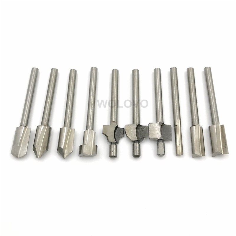 HSS Router Bits, 10PCS 3mm 1/8" Mini Shank Carpentry Router
