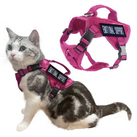 Tactical Cat Harness Adjustable Soft Padded Training Walking Esacpe Cat Vest Harness No-Pull Pet Harness Reflective with Easy Control Handle (Pink, XL)