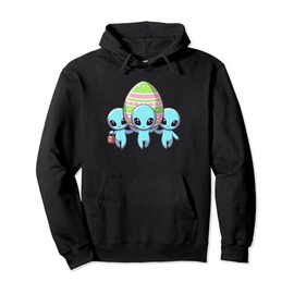 Cute Aliens Carrying Giant Colorful Easter Egg Pullover Hoodie