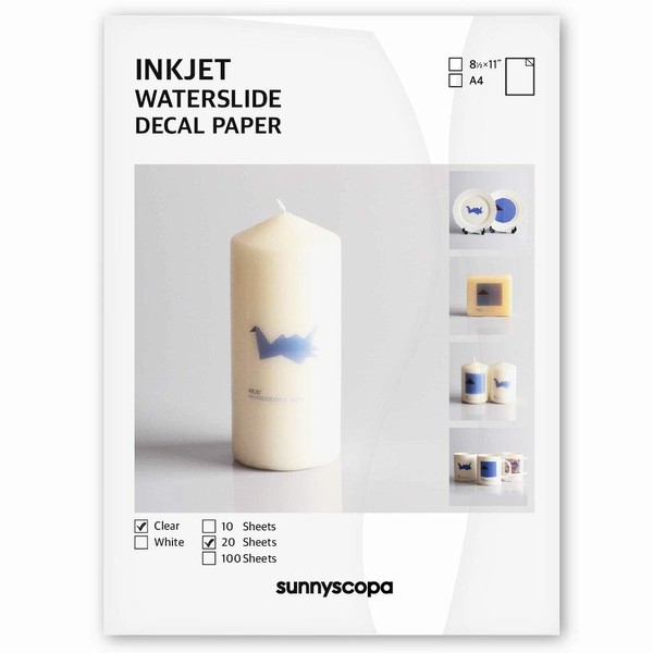 Sunnyscopa Waterslide Decal Paper for INKJET Printer - CLEAR, US