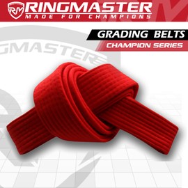 RingMaster Sports Grading Belts 9 Plain Colour for Karte Judo Taekwondo Martial Arts Training Competition | 230cm, 250cm, 280cm, 320cm (Red, 230 cm)