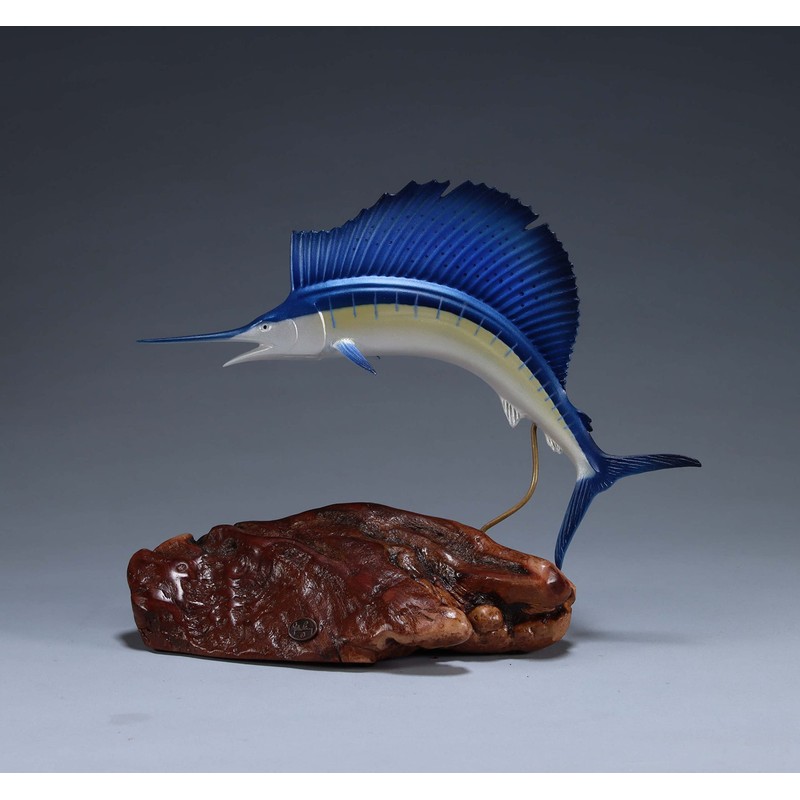 Sailfish Sculpture by John Perry Airbrushed Statue 10in Long