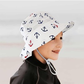 Malaxlx Infant Bucket Sun Hat Anchor White Summer Outdoor Toddler Beach Hat for 1-2 Years Old Boys Girls