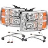 Headlights with Bulb & Wiring Harness compatible with 2007-13 Chevy Silverado 1500, 07-14 Silverado 2500 HD 3500 HD Headlights Assembly Headlamp