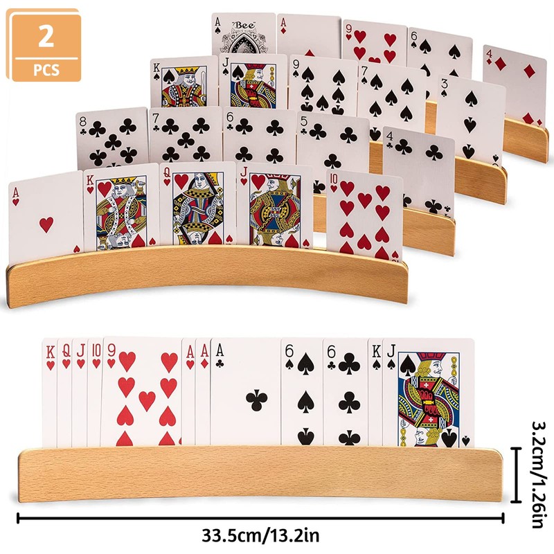 AMJKEJI 2 Pcs Playing Card Holder Stand, Solid Beechwood Holders