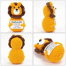 Vinuwu Emotional Support Crochet,Positive Lion Gifts,Positive Crochet Animals with Affirmation Cards,Funny Emotional Support Gift for Women Men (Yellow)