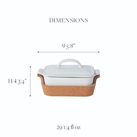 Casafina Ceramic 9.75" x 5.75" Oval Baker with Cork Tray - Ensemble Collection, White | Oven & Microwave Safe Bakeware | Food Safe Glazing | Restaurant Quality Dinnerware