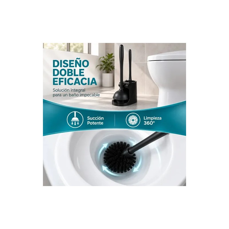 Cepillo Inodoro Combo Émbolo Baño Con Cabezal Desmontable
