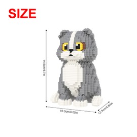 Larcele Mini Building Blocks Animal Set, DIY Micro 3D Building Toy Bricks, 985 pcs KLJM-05 (Scottish Fold)