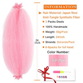 RENJOING Afro Twist Hair Afro Twist Braiding Hair Pre-Separated Springy Afro Twist Hair (Pink#, 24 Inch (Pack of 3))