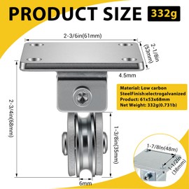 Hicarer 6 Pcs 1-3/8" Groove Cable Pulley Rotation Traction Wheel for Wall Ceiling Mount, Heavy Duty Pulley Block Roller System Duplex Bearing Silent for Rope Lifting Gym Equipment Sliding Gate, 330lb