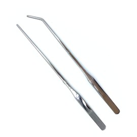 Wenplus 2PCS Aquarium Tweezers Stainless Steel Straight and Curved Tweezers Set Long Handle Reptile Feeding Tongs for Aquatic Plants Lizards Spider Snakes Garden Repairing - 10.6inch, Silver