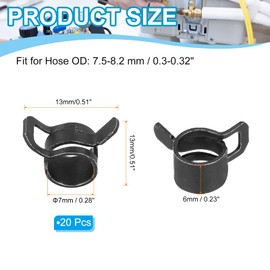 PATIKIL Spring Band Hose Clamps for 7.5-8.2mm OD Hose, 20 Pack Silicone Vacuum Constant Tension Band Clips for Fuel Line Silicone Air Hose Tube Water Pipe, Black