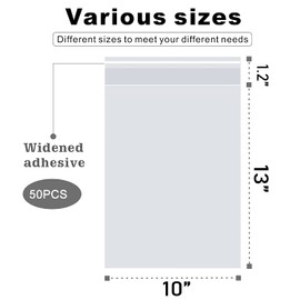 LEOSINDA 50 pcs Cellophane Bags 10 X 13 Inch Self Sealing Clear Cellophane Bags,for Fits A4, Clothing, T-shirts,Decorative Wrappers, Party Favors, Artwork and More